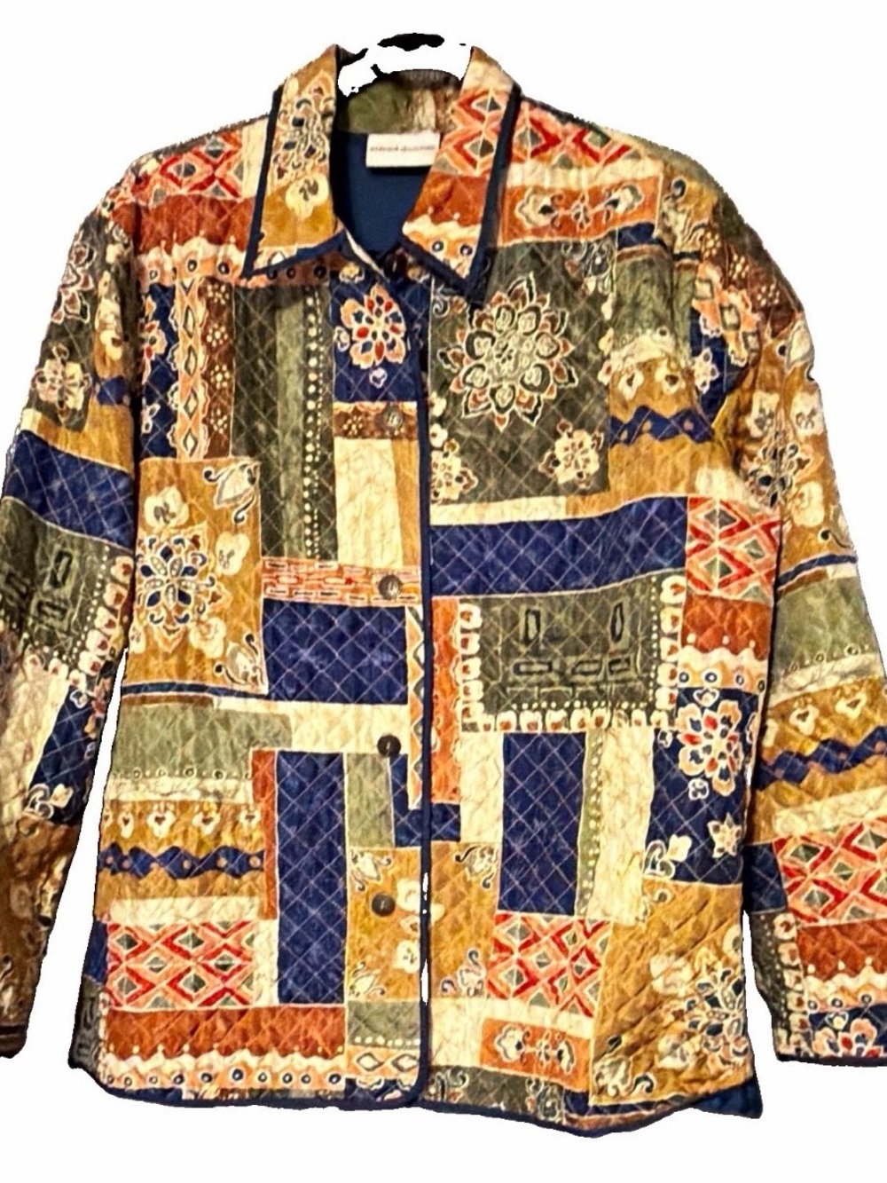 Alfred Dunner 100% Silk Quilted Patchwork Jacket Size 14 Boho Fall Shacket